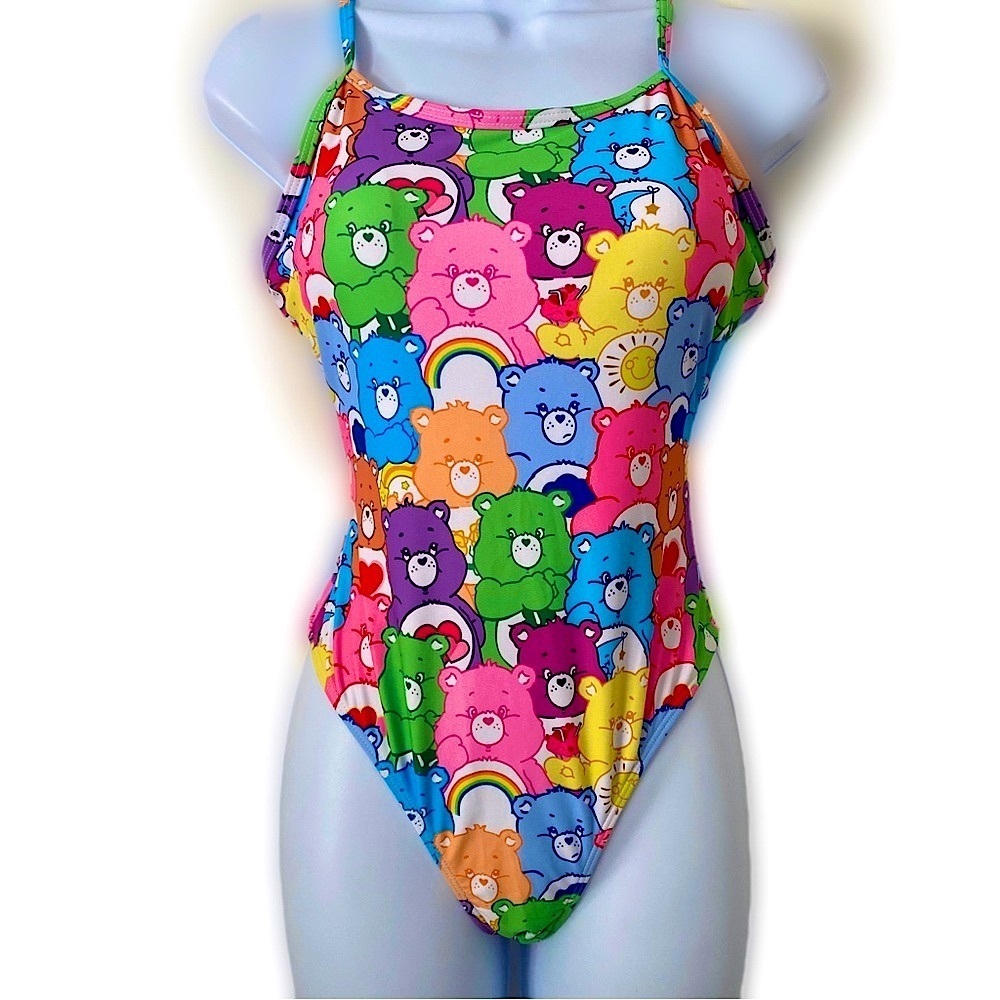 Care Bears Rainbow One-Piece Swimsuit Adjustable Straps Bodysuit Pad Inserts M